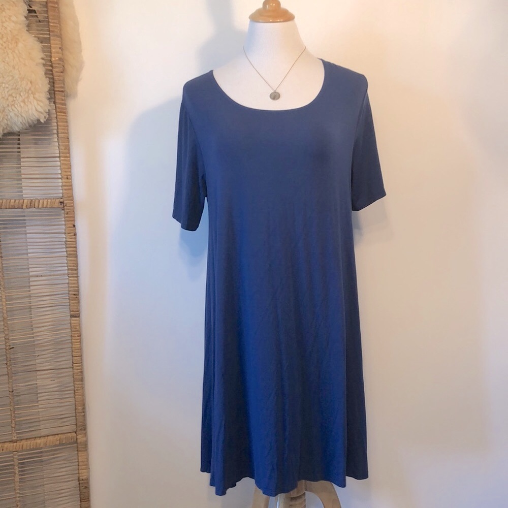 BOHO-ALEXANDER + DAVID Medium blue Jersey Cotton A-Line Dress-Size Large